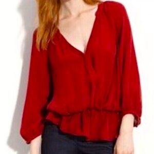 Joie 100% silk blouse. Cranberry. V-neckline.